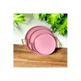 EceAksesuar Tepsi Seti Ahşap Kulplu Metal Çay Tepsisi Kahve Tepsisi Sunum Kahvaltı 3'lü Tepsi Seti pembe 40 x 30