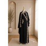 ECEM NAMAZ ELBİSESİ KREP FRANSIZ GOLD DANTEL