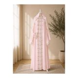 ECEM NAMAZ ELBİSESİ PEMBE FERMUARLI FRANSIZ DANTEL