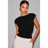 ecemore Bele Oturan Kayık Yaka Siyah Esnek Crop Top Bluz