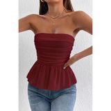 ecemore Önü Büzgülü Pile Detaylı Straplez Bordo Bluz