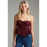 ecemore Straplez Büzgülü Fiyonk Detaylı Crop Bluz