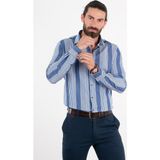 Ecer Çizgili Regular Fit Gömlek - XL - Lacivert