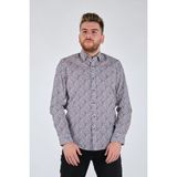 Ecer Geometrik Desenli Erkek Uzun Kol Gömlek - Regular Fit - Günlük - Beyaz - 2XL