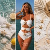 Ece's Design Deniz Yıldızı Detaylı Mayokini MY1003 | Altın Yıldız Aksesuar, Kesik Detaylı