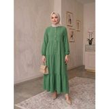 Eceylül Moda %100 Pamuk Önü Düğmeli Siyah Salaş Bol Kesim Kat Kat Uzun Tesettür Elbise - 48 - 50 - Yeşil