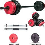 Ecgspor 18 kg Kırmızı Siyah Halter Seti ve Dambıl Seti