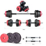 Ecgspor 22 kg Multifonksiyonel Kırmızı Siyah Halter Seti ve Dambıl Seti