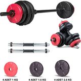 Ecgspor 23 kg Kırmızı Siyah Halter Seti ve Dambıl Seti - Renkli