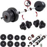 Ecgspor 32 Kg Multifonksiyonel Birleştirilebilir Halter Seti Ve Dambıl Seti Ağırlık Fitness Seti - 320 gr - Siyah