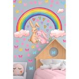 Echo Home Gökkuşağı Sevimli Tavşanlar Yıldızlar ve Kalpler Çocuk Odası Duvar Sticker - 60 x 15 cm - Renkli