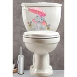 Echo Home Pembe Şemsiyeli Sevimli Minik Fil Klozet Sticker Banyo Sticker