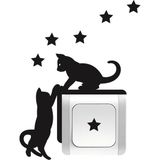 Echo Home Priz Kedi Sticker Set Siyah Kedi Yıldız Etiket Duvar Sticker - 60 x 15 cm - Renkli