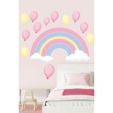 Echo Home Soft Renkli Gökkuşağı Bulutlar ve Balonlar Çocuk Odası Duvar Sticker - 60 x 15 cm