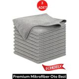 Echotex 3 Adet 50X70 Mikrofiber Araç Yıkama Temizleme Yer Bezi Kurulama Cam Bezi Araba Havlusu Oto Bezi - Gri