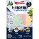 ECHOTEX 3’lü Cam Bezi, Temizlik Bezi, Kurulama Bezi, Mikrofiber Bez - 40x60cm Renkli Bez