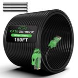ecjtu 150FT Cat6 Dış Mekan Ethernet Kablosu, Yerinde, Ağır Hizmet Doğrudan Gömme, Dizüstü Bilgisayarlar, PC'ler, Yönlendiriciler, Yazıcılar, Gözetim Kamerası için 24AWG CCA Yama Kablosu, POE, UTP Cat 6 25