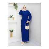ECK MODA Kadın Pliseli Kemerli Sandy Kumaş Full Likralı Esnek Elbise