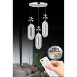 Eclipse Model 3'lü Kumandalı Gümüş 3 Renk Modu Ledli Kristal Taşlı Modern Salon Mutfak Oturma Odası LED Avize - Altın