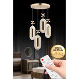 Eclipse Model 4'lü Gold Kumandalı 3 Renk Modu Ledli Kristal Taşlı Modern Salon Mutfak Oturma Odası LED Avize - Altın