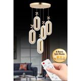 Eclipse Model 5'li Kumandalı Gold 3 Renk Ledli Kristal Taşlı Modern Salon Mutfak Oturma Odası LED Avize - Altın