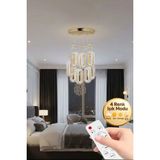 Eclipse Model 8'li Gold Kumandalı 3 Renk Modu Ledli Kristal Taşlı Modern Salon Mutfak Oturma Odası LED Avize - Altın