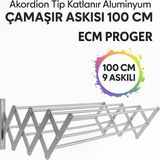 Ecm Proger 100 cm Akordiyon Katlanabilir Çamaşır Kurutma Askısı Alüminyum 9 Çubuklu Model
