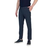 Ecmio Erkek Koyu Lacivert Ekose Keten Görünümlü İnce İlkbahar-Yaz Slim Fit Pantalon Koyu Lacivert 33