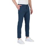 Ecmio Erkek Lacivert Ekose Keten Görünümlü İnce İlkbahar-Yaz Slim Fit Pantalon Lacivert 32