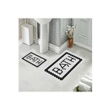 eco concept Beyaz Zeminli Siyah Çerçeveli Desenli Banyo Paspası Klozet Takımı 60x100 Cm Ve 40x60 Cm