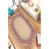 eco concept Oval Hasır Desen Dijital Baskı Yıkanabilir Kaymaz Taban Ince Salon Mutfak Balkon Halısı