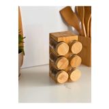 ECO KİTCHEN 6'lı Bambu Kapaklı Bambu Standlı Cam Baharatlık Seti,Baharatlık Takımı,Kavonoz,(Serpme Başlıklı)