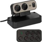 Eco Lounge Estilo Duplex Serisi 9 Soketli Typ-C ve USB Li 19.500 Amper Akım Korumalı 2 Metre Kablolu Masa Üstü Priz - 1 Adet - Ahşap