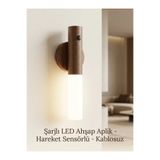 Eco Lounge Kablosuz Ahşap Renk LED Duvar Lambası Şarjlı Hareket Sensörlü Günışığı Lüks Aplik TB35-BX-AHSAP-SENSORLU-APLIK-HF11
