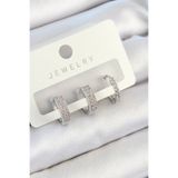 Eco Lounge Pirinç Zirkon Taşlı Halka Model Gümüş Renk 3'lü Çift Kadın Küpe Set TB35-BXebBKP10810