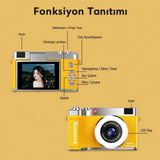 Eco Port 4K Çantalı Dijital Retro Video Kamera 48MP 16X Zoom Işıklı (32GB) Kart Dijital Fotoğraf Makinesi Siyah