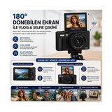 Eco Port 5k 75MP 18X Zoom Flaşlı 3” Flip Ekranlı Türkçe 32GB Kart Dijital Vlog Fotoğraf Makinesi Lens Hediyeli
