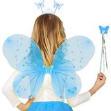Eco Port Mavi Kelebek Erkek-Kız Seti – 50 cm Kelebek Kanadı, Taç ve Asa