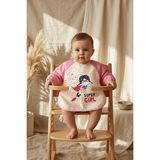 Eco Port Super Girl Desenli Sıvı Geçirmez Uzun Kollu Bebek Mama ve Aktivite Önlüğü - Pembe Puantiyeli - Standart