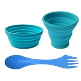 Ecoart Silikon Katlanabilir Kase Bardak Seti, Kaşlı, Açık Hava Kamp Doğa Yürüyüşü Seyahat için, Mavi - 3'lü Set