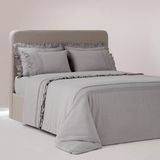 Ecocotton Adelya Battal Boy Nevresim Takımı %100 Organik Pamuk Keten Brodeli Gri 240X220 cm - 240 x 220 cm