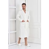 Ecocotton Alessa %100 Organik Pamuk Jakarlı Krem Erkek Pike Bornoz
