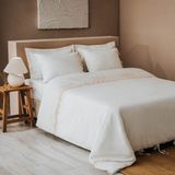 Ecocotton Amanda Çift Kişilik Nevresim Takımı Organik Pamuk Keten Dantelli Krem 200X220 cm - 220 x 200 cm