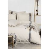 Ecocotton Charla Battal Boy Nevresim Takımı %100 Organik Pamuk Kenevir Karışımlı Ekru-Lacivert 240x220 Cm - 220 x 240 cm