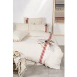 Ecocotton Charla Ekru/Kırmızı Çift Kişilik %100 Organik Pamuk Nevresim Takımı