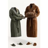 Ecocotton Farah Yeşil/Kahve %100 Organik Pamuk 10 Parça Aile Bornoz Seti M-L