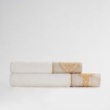 Ecocotton Hanzade 2'li Havlu Seti %100 Pamuk Güpürlü Krem-Gold 50X90-80X150 - Krem - Altın - Standart