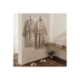 Ecocotton Latifa Aile Bornoz Seti %100 Organik Pamuk Nakışlı Bej/Bej - M/L