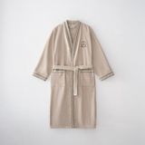 Ecocotton Latifa Erkek Bornoz %100 Organik Pamuk Nakışlı Bej - 2XL