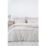 Ecocotton Lavin Çift Kişilik %100 Organik Pamuk Saten Nakışlı Bej-Gold 200x220 cm Nevresim Takımı